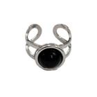 Faux Gemstone Bead Stainless Steel Ring 1 Piece - Black & Silver - One Size