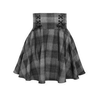 Lace Up Plaid Mini A-line Skirt