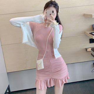 Cardigan / Short-sleeve Mini Mermaid Dress