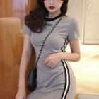 Short-sleeve Striped Trim Mini T-shirt Dress