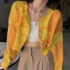 Tie-dyed Cropped Cardigan Yellow - One Size