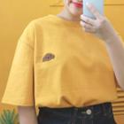 Dog Embroidered Short-sleeve Top Milky Yellow - One Size