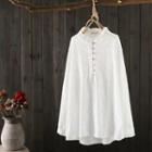 Long-sleeve Henley Blouse White - One Size