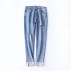 Lace Trim Distressed Skinny Jeans