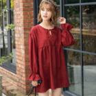 Bell-sleeve Bow-tied Shirred Tunic