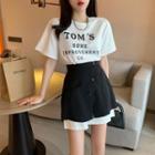 Short-sleeve Lettering T-shirt / Asymmetrical Mini A-line Skirt / Set
