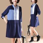 3/4-sleeve Color-panel Shirt Dress