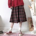 Plaid A-line Midi Skirt Red & Green - One Size