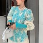 Plain Round-neck Long-sleeve T-shirt / Lace Top