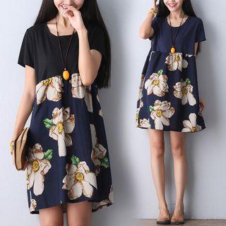 Flower Print Short-sleeve Dress