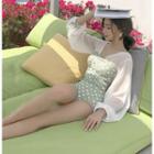 Long-sleeve Paneled Polka Dot Swimsuit