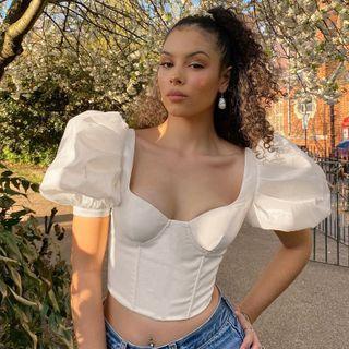 Puff Sleeve Square-neck Corset Top