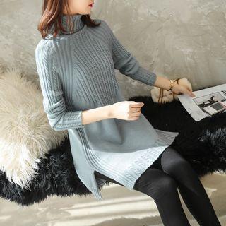 Turtleneck Side-slit Knit Tunic