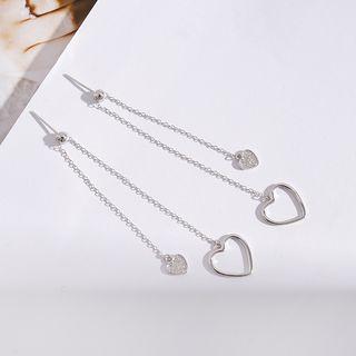 925 Sterling Silver Rhinestone Heart Dangle Earring Silver - One Size