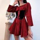 Long Sleeve Lace-up Ruched A-line Dress