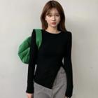 Long-sleeve Irregular Fitted Knit Top