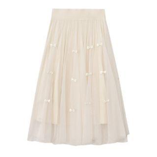 Bow Detail Mesh Midi A-line Skirt