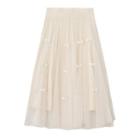 Bow Detail Mesh Midi A-line Skirt