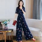 Floral Elbow-sleeve Jumpsuit