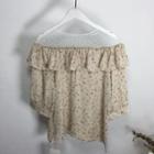 Dotted Mesh Panel Floral Print 3/4 Sleeve Top