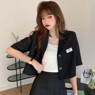 Short-sleeve Lettering Print Single-breasted Blazer
