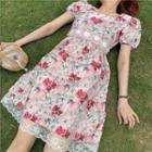 Short-sleeve Floral Print Mini Dress Pink Floral - White - One Size