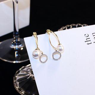 Faux Pearl Rhinestone Hoop Dangle Earring As Shown In Figure - One Size