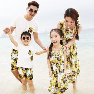 Family Matching Short Sleeve T-shirt / Floral Print Shorts / Sleeveless Sundress / Set