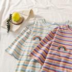 Striped Short-sleeve T-shirt Stripe - Blue - One Size