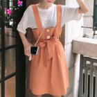 A-line Mini Suspender Dress / Elbow-sleeve T-shirt