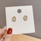 925 Sterling Silver Faux Pearl Hoop Stud Earring 1 Pair - E1201 - Gold - One Size