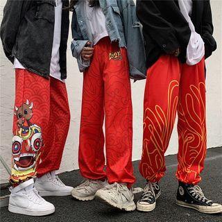 Couple Matching Print Wide-leg Pants