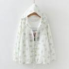 Floral Print Hooded Button Jacket White - One Size