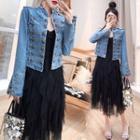 Denim Jacket / Mesh A-line Skirt