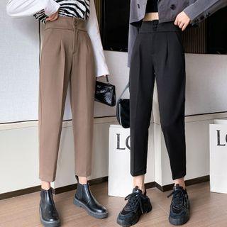 Plain High-waist Woolen Straight-cut Pants