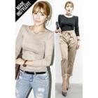 Padded-shoulder Slim-fit T-shirt