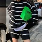 Round-neck Striped Long-sleeve Top / High-waist Striped Wide-leg Shorts