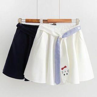 Cat Embroidered Flared Skirt