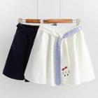 Cat Embroidered Flared Skirt