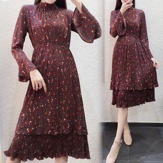 Long-sleeve Floral Midi Layered Dress