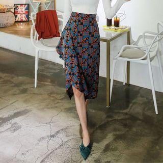 Drape-front Geometric Midi Skirt