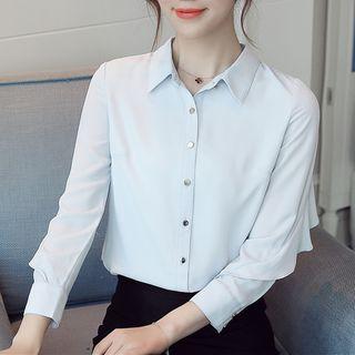 Ruffle Trim Plain Chiffon Shirt