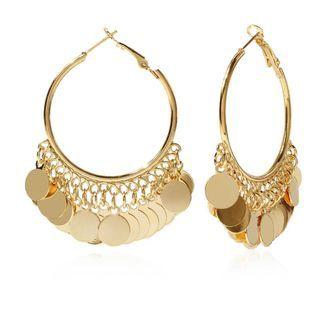 Disc Fringed Alloy Hoop Dangle Earring 1 Pair - Gold - One Size