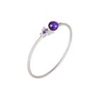 925 Sterling Silver Fashion Simple Butterfly Purple Imitation Pearl Bangle Silver - One Size