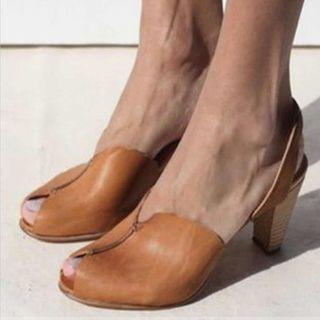 Faux Leather Peep-toe High-heel Pumps