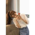 Puff-sleeve Lace-trim Cotton Blouse