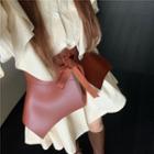 Plain Puff-sleeve A-line Dress / Tie-back Corset