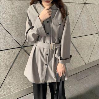 Buttoned Jacket With Belt White - Xxs