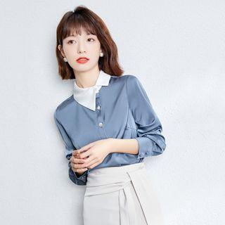 Contrast Collar Satin Blouse