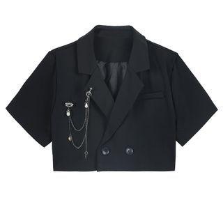 Short-sleeve Double Breasted Chained Cropped Blazer